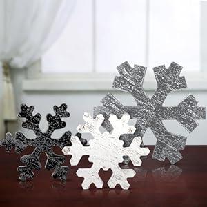 Bucherry 3 Pcs Winter Wooden Snowflake Decor Rustic Winter Snowflake Table Signs Wonderland Wood Blocks Farmhouse Christmas Tiered Tray Decorations for Xmas Table Shelf(Gray, White, Black)