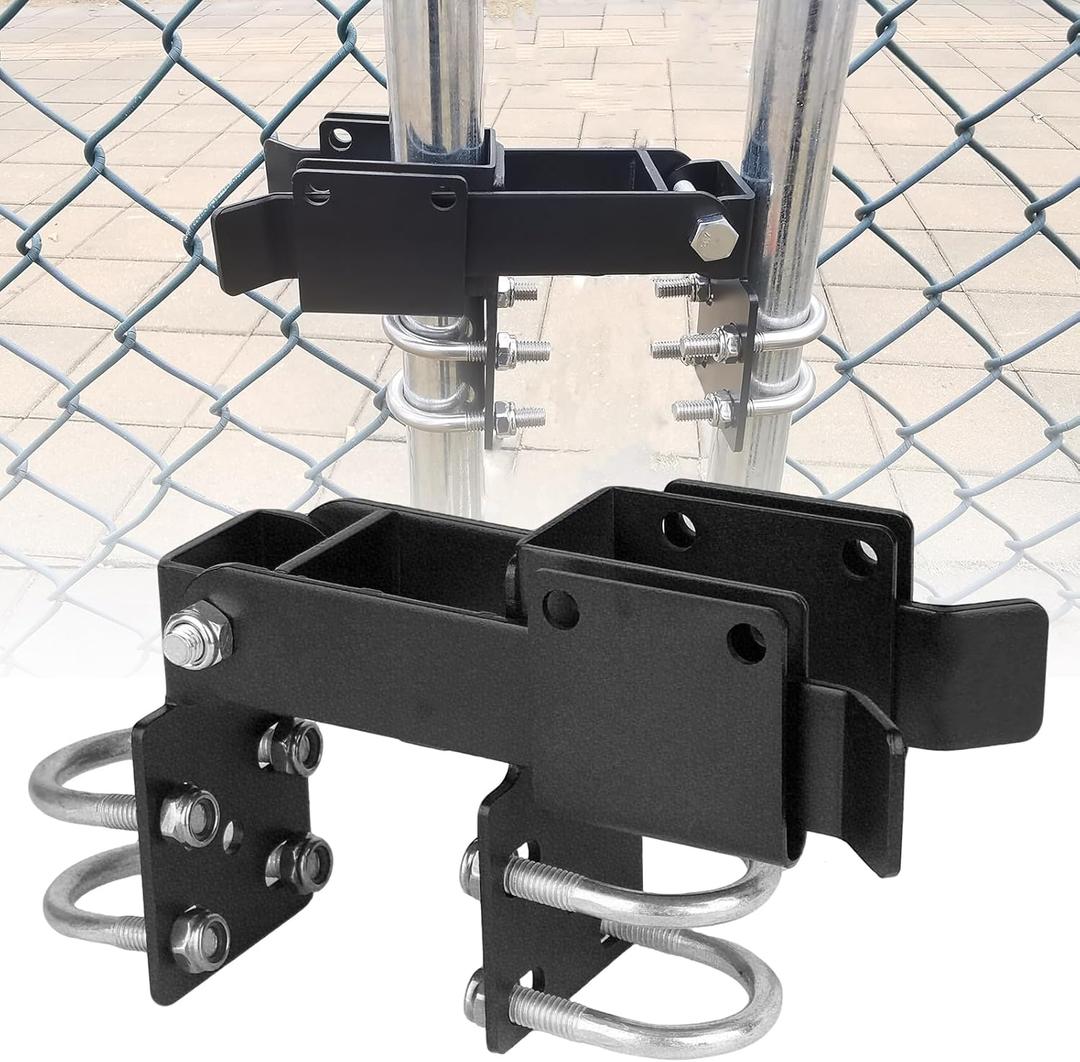 BiJun Chain Link Double Gate Latch for 1-3/8 Inch Gate Frames - Strong Arm Design with Padlock Holes,Chain Link Fence Latch for Ranch Fences & Yard Gates (Black)
