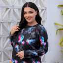 Halcurt Women's Plus Size Long Sleeve Rash Guard Swim Shirts UPF50+ Sun Protection Loose Fit Swimsuit Top (Black)