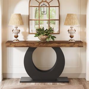 Tribesigns 63-Inch Console Sofa Table, Rustic Industrial Farmhouse Entryway Table, Narrow Long Couch Console Behind Sofa with Black Circle Base for Living Room Hallway, Rustic Brown