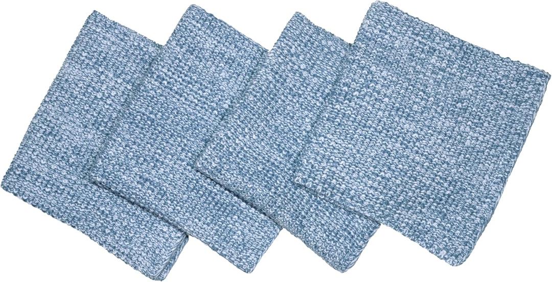 100% Cotton Chambray Knitted Dish Cloth, Ultra Soft Absorbent Quick Drying Solid Dish Cloth, 10 x10 Inches, 4-Pack, Perfect for Kitchen Cleaning and Dish Washing, Blue