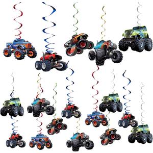 Monster Truck Hanging Swirls Set 25Set Monster Truck Birthday Party Hanging Decoration Monster Truck Party Supplies For Boys Birthday
