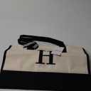 TOPDesign Personalized Initial Canvas Beach Bag, Monogrammed Gift Tote Bag for Women (Black & White)