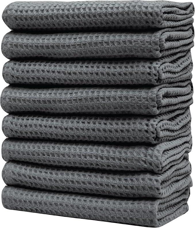 Premium Dish Cloths (12”x 12”, 12 Pack) – Waffle Weave Dish Cloth – 270 GSM – Cotton Kitchen Dish Cloth Set – Highly Absorbent Dish Towels Set with Hanging Loop (Grey)