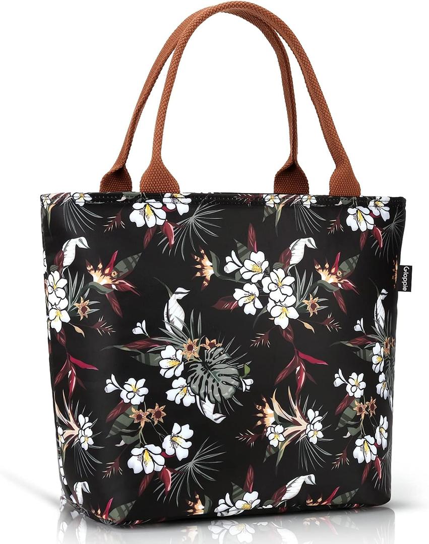Gloppie Lunch Bag Women Insulated Lunch Box for Women Leakproof Lunch Tote White Flower