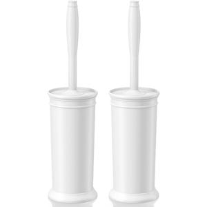 Toilet Brush and Holder 2 Pack, Toilet Bowl Brush with Extra Long Handle, Toilet Scrubber and Covered Holder, Toilet Brushes for Bathroom-Space Saving, Covered Brush, Durable, Deep Cleaning(White)