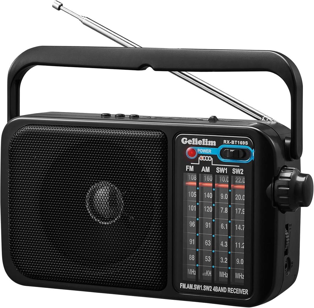 Gelielim Radio Portable AM FM with Bluetooth Loud Speaker, Radio Plug in Wall or Battery Powered Best Reception for Home or Outdoor, Earphone Jack, Large Dial Easy to Use, Great Gfits for Seniors (Black) Gelielim Radio Portable AM FM with Bluetooth Loud Speaker, Radio Plug in Wall or Battery Powered Best Reception for Home or Outdoor, Earphone Jack, Large Dial Easy to Use, Great Gfits for Seniors (Black)