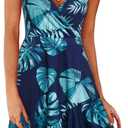 ULTRANICE Womens Summer Dresses Sundresses Casual Spring Trendy Flowy Wrap Midi Beach Wedding Guest Vacation Outfits Clothes V Neck Spaghetti Strap Dress(Blue Blue Green Floral, S)