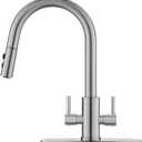 Kitchen Faucet, Two Handles Sink Faucet with Sprayer, Stainless Steel, Brushed Nickel, PB1045