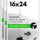 16x24 Poster Frame with Polished Front Cover - Set of 3 - Slide-In Photo Frame with Buildable Molding - Fusion Collection - Picture Frames for Wall Display - White