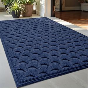 DEXI Front Door Mat Outside Entrance, 2x3 ft Non Slip Entry Doormat Dirt Trapper with Rubber Back, Low Profile Ultra Absorbent Welcome Mats for Inside House Home Patio Entryway, Navy Blue
