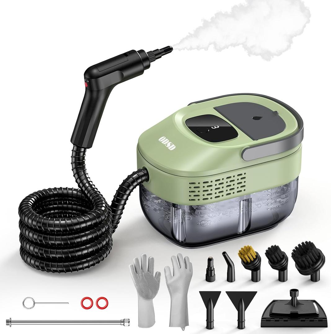 ODSD Steam Cleaner for Home & Car, 3-Level Adjustable Steamer for Cleaning, 15s Heat-Up & 1.6L Large Tank, Handheld Steam Cleaner for Car Detailing, Home, Tile, Grout, Furniture with 15pcs Accessories (Green)