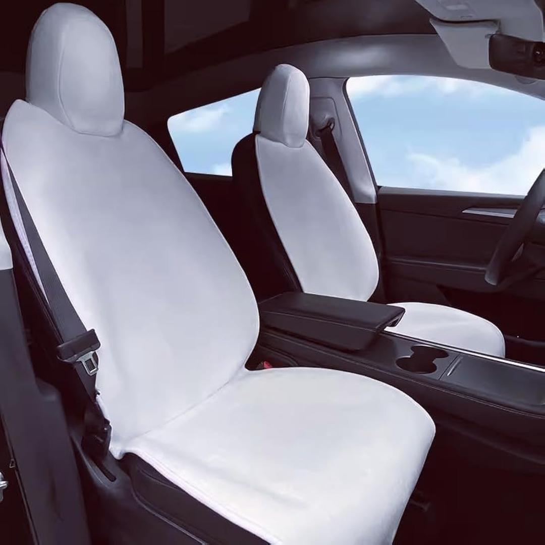 RuiYue Carry Custom Fit Tesla Model Y and Model 3 Front Seat Cover Car Front Seat Protector Car Front Seat Cushion Premium Flannel Fabric Anti-Aging Sun Protection Easy-Clean (White 1Pcs)