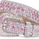 XZQTIVE Cowgirl Bling Studded Leather Belts for Jeans Pants with Rhinestone and Western Silver Buckle, Unisex (Fit waist 28-30 inch)