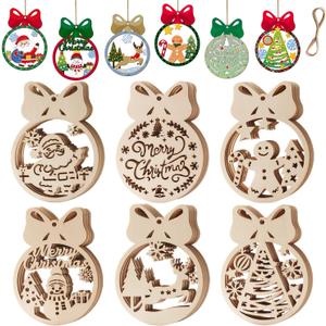 Christmas Wood Cutouts Ornaments for Adults Kids Painting Crafts, 24Pcs Unfinished 4inch Wooden Paintable Santa Claus Gingerbread Snowman Reindeer Xmas Tree Winter Indoor Hanging DIY Gift Decorations
