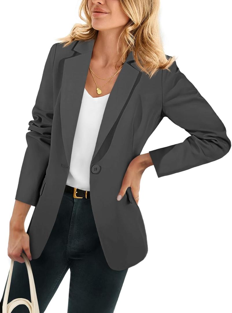 Cicy Bell Womens Casual Blazers Open Front Long Sleeve Work Office Suit Jackets Blazer (X-Large, Black&grey)