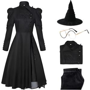 Eelphabba Costume, Wicked Costume Women Set with Hat & Glasses, Black Dress for Halloween Cosplay Themed Party, Adult Medium