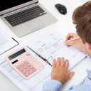 Desk Calculator, Envysun 12-Digit LCD Display Office Calculator  Dual Power, Compact and Lightweight, Easy-to-Read Display, Durable for Business, School, and Home (Pink)