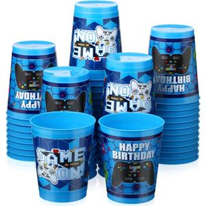 Cholemy 50 Pcs Video Game Plastic Cups 12 oz Reusable Stadium Cups for Gaming Party Favors Level Up Gamer Drinking Tumblers Birthday Party Decorations Supplies