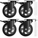 4 Inch Caster Wheels with Brake, Heavy Duty Casters Set of 4, Swivel Top Plate Casters with Double Ball Bearings, Industrial Locking Castor Wheels For Furniture, Workbench, Cabinet(Free Hardware Kits)