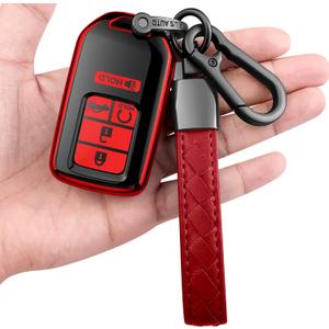 Sindeda for Honda Key fob Cover with Leather Keychain,Soft TPU Full Cover Protection,Key fob case Compatible Honda Accord Civic CRV Pilot Odyssey Passport Smart Remote KeyKey Fob Shell Red