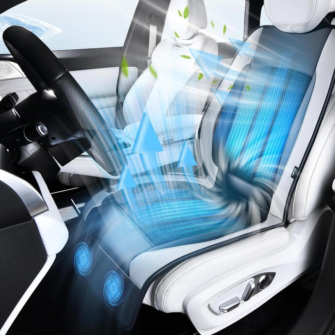 Upgraded Cooling Car Seat Cover Front Seat with Blowing&Suction, 12V-24V Ventilated Car Seat Cushion with 2 Turbo Fans, 3-Speed Adjustable Universal Fit Breathable Car Cushion for Summer Driving-Gray