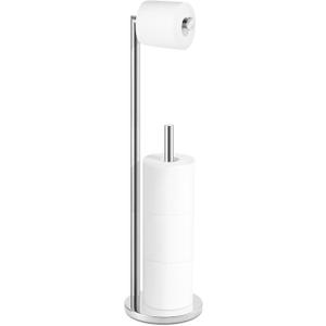Toilet Paper Holder Stand, Bathroom Toilet Paper Roll Holder Stand with Reserve, Standing Toilet Paper Holder with Storage,Toilet Paper Roll Holder for 4 Rolls, Chrome