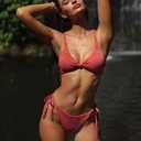 BERLOOK Bikini Tops for Women Bathing Suit Twist Tie Back Swimsuits V Neck Push Up Bikini Top Cheeky Swimwear (Red, M)