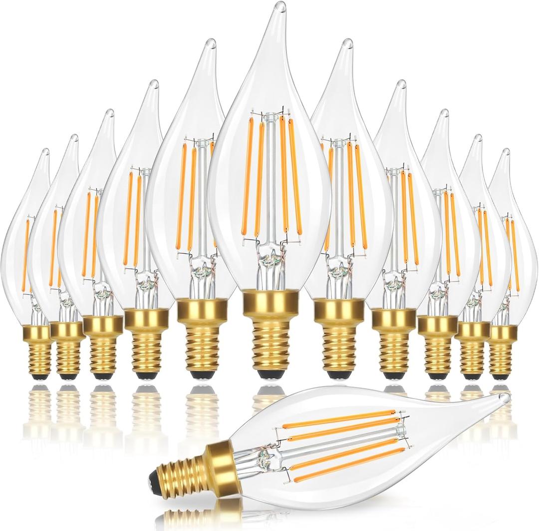 GoBright Dimmable E12 Candelabra LED Light Bulbs 40W Equivalent, 2700K Soft Warm White Chandelier Light Bulbs, 4W 460 LM Flame Tip Candle Light Bulbs, 12-Pack