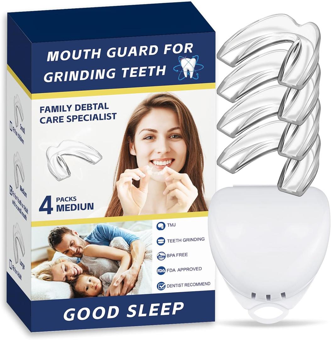 4 Pack Women Mouth Guards for Teeth Grinding, Medium Size, Comfortable Night Guard for Teenagers, Professional Mouth Guards, Effective for Clenching Teeth