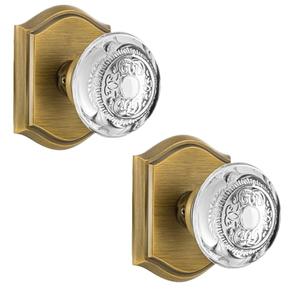 CLCTK 2 Pack Crystal Glass Dummy Door Knob, Hall and Closet Dummy Door Knob Non-Turning Single Side, Antique Brass