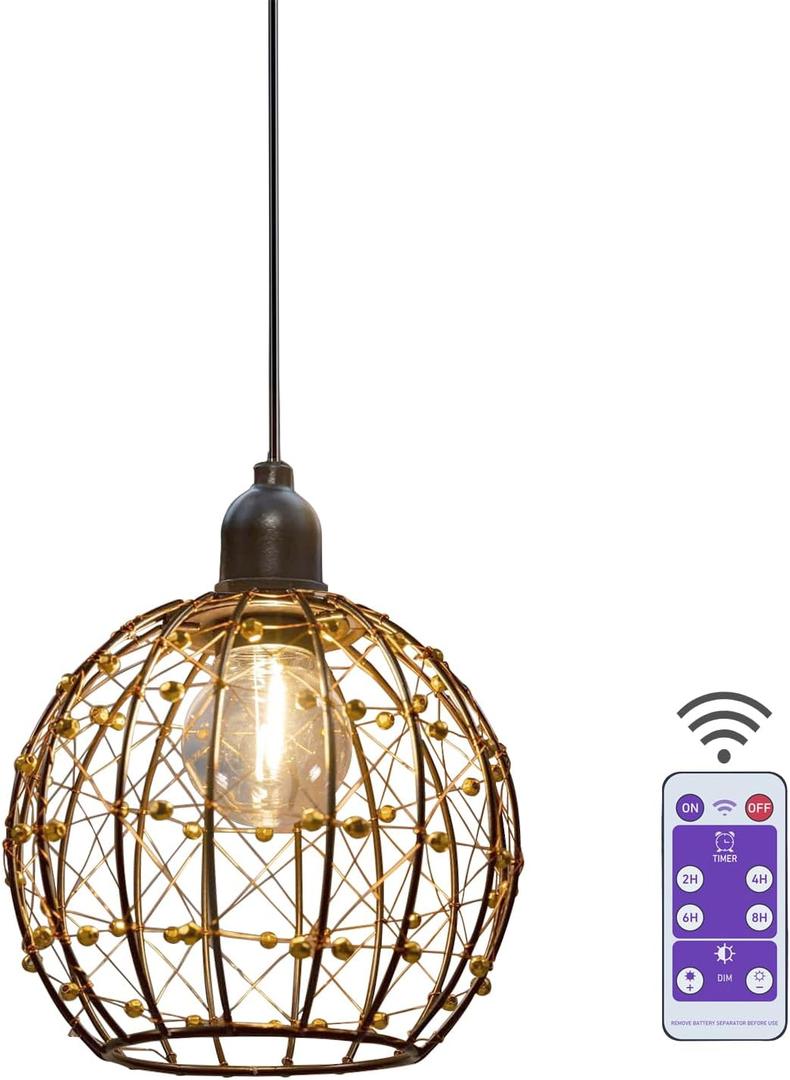 Battery Operated Outdoor Chandelier for Gazebo with Remote Hanging Pendant Light Porch Lighting Patio Pergola Tent Decorations Wireless Indoor Balls Lantern Led Bulb no Wiring Garden Trees Sconces