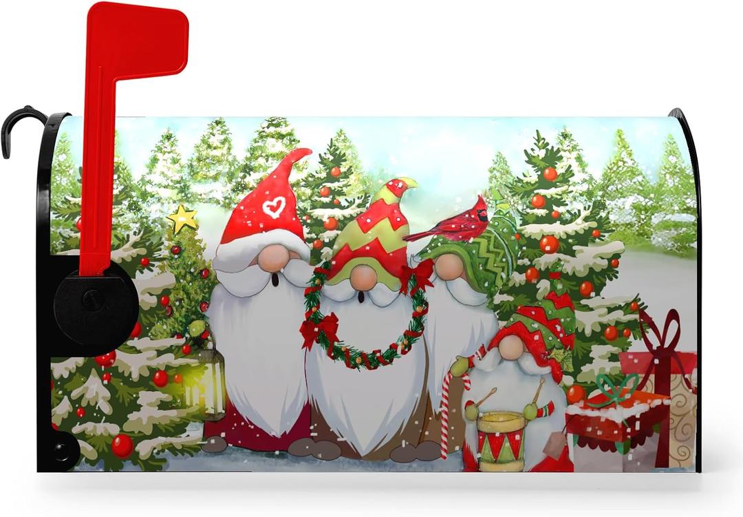 Winter Gnome Mailbox Covers Magnetic Standard Size Mail Box Post Cover Snowman Snowflake Xmas Mailbox Wraps Gift Holiday Waterproof 21 X18 Inch