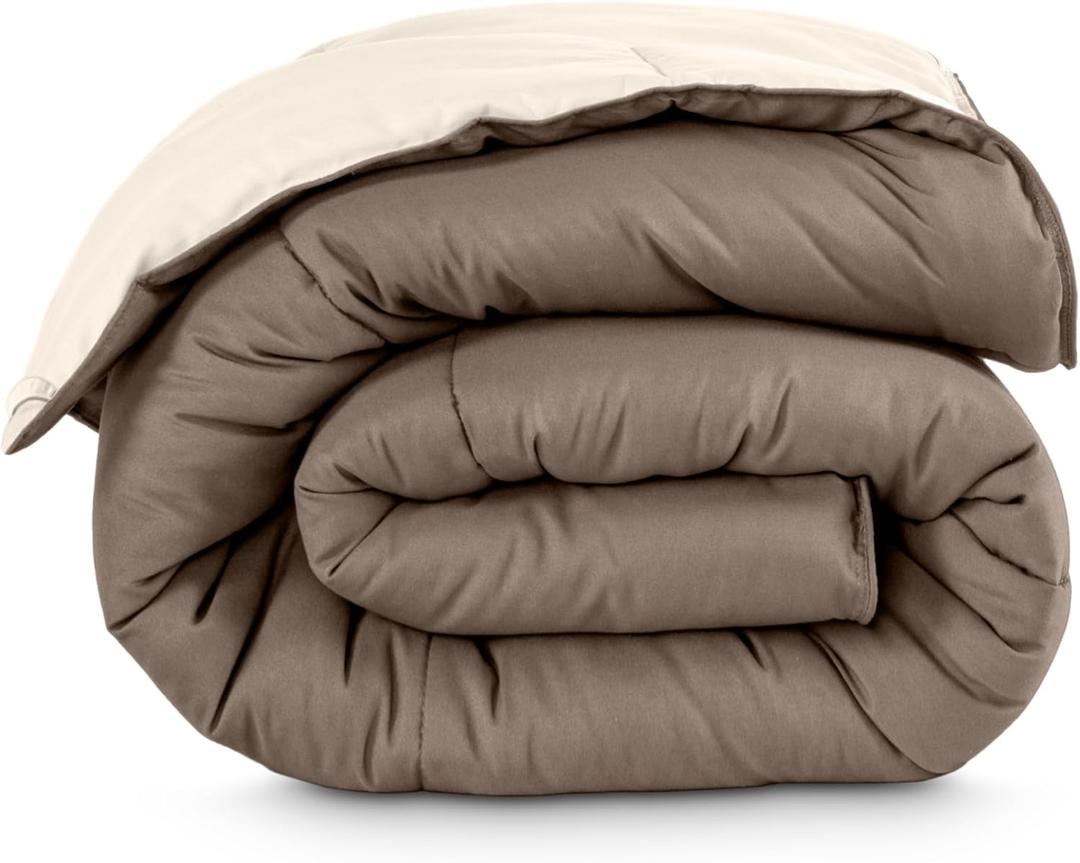 Bare Home Queen Comforter - Reversible Colors - Goose Down Alternative - Ultra-Soft - Premium 1800 Series - All Season Warmth - Bedding Comforter (Queen, Taupe/Sand)