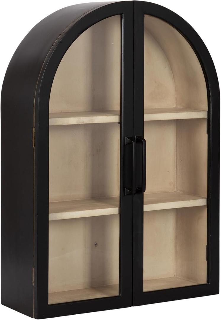 Kate and Laurel Arcott Modern Arch Wall Cabinet, 21 x 8 x 30, Natural Wood and Black, Transitional Arched Cabinet for Use as Over-The-Toilet Storage or Living Room Storage Cabinet