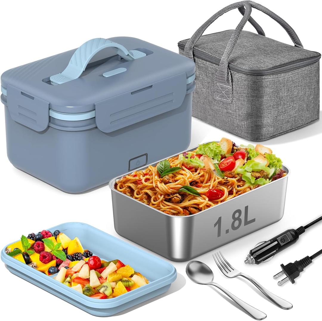Electric Heated Lunch Box for Car, Truck, Home 1.8L 100W Portable Food Warmer with 12V/24V/110V/220V Plug Stainless Steel Leak Proof Container Hot Meal Solution for Work, Travel, Jobsite, Camping (Blue) Electric Heated Lunch Box for Car, Truck, Home 1.8L 100W Portable Food Warmer with 12V/24V/110V/220V Plug Stainless Steel Leak Proof Container Hot Meal Solution for Work, Travel, Jobsite, Camping (Blue)