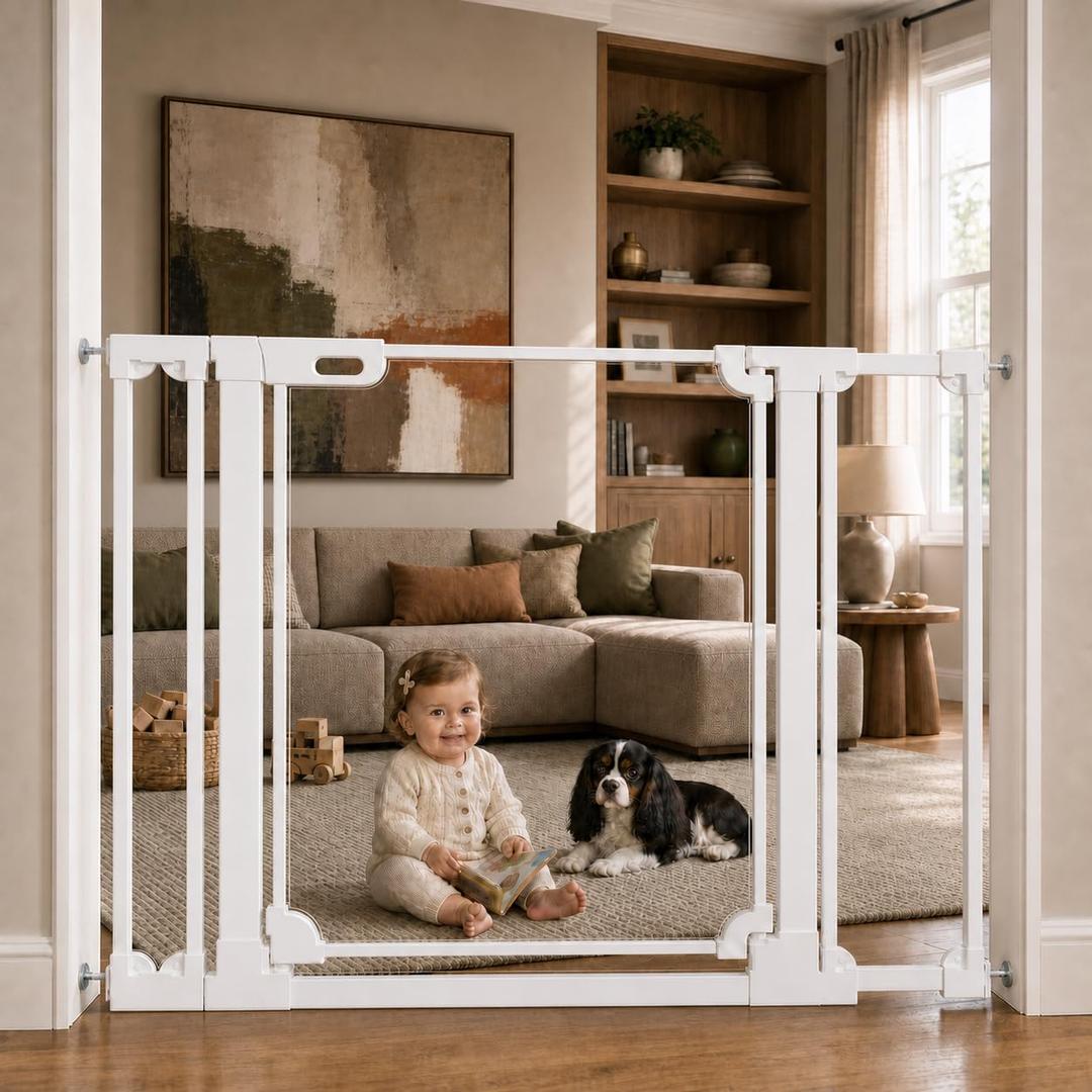 WAOWAO Clear Acrylic Baby Gate 29.52-47.24" Wide Indoor Pressure Mounted