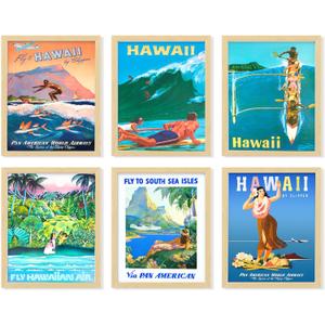 97 Decor Hawaii Room Decor - Vintage Hawaiian Art Wall Decor, Surf Poster, Surfing Pictures Wall Art, Retro Hawaii Posters, Summer Tropical Beach Hawaiian Island Print for Bedroom (7x10 UNFRAMED)