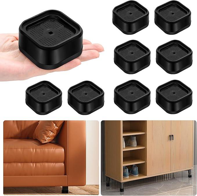 shouwuhho 8 Pack Furniture Risers Adjustable Bed Risers Heavy Duty Lifts Height 1", Square Stackable Bed Risers 1, 2 or 3 Inch for Desk Leg Table Couch Sofa Chair Bed Frame Legs Dorm, Black