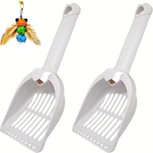 Miwoowim 2 Pack Large Cat Litter Scoop Set with Bee-Shaped Wand Toy Refill, Heavy Duty Cat Scooper for Litter Box with 7mm Wide Large Holes, Long Handle & Hanging Hook, Kitty Litter Box Cleaning Tool