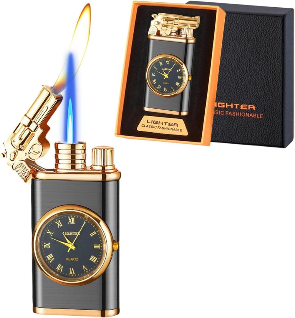 Torch Lighter, Magic Dual Flame Lighter Refillable Butane, Creative Adjustable Flame Windproof Lighter, Cool Jet Flame Butane Lighter for Men Women Friends Outdoor Candle (Without Butane) Black Dragon