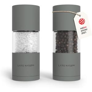 LARS NYSM Salt and Pepper Grinder Set, Manual Salt and Pepper Mills with Adjustable Ceramic Grinder, Design Spice Shaker Set (Ash Gray)