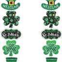 2 Piece St. Patrick's Day Wooden Door Hanging Sign, Shamrock Leprechaun Door Decor Happy St. Patrick's Day Wooden Welcome Sign for Front Door Porch Indoor Outdoor Irish Spring Decorations