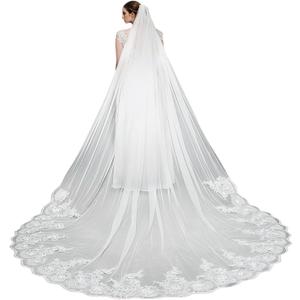 Wedding Veil 1 Tier Cathedral Length long Lace Sequins Bridal Veil with Metal Comb