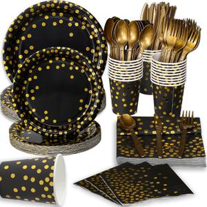 175 Pieces Disposable Plates , Paper Plates for Party, Dinnerware Set includes 25 pcs 9" diameter dinner plates , 25 pcs 7" diameter Dessert Plates, 25 Spoons, 25 Forks, 25 Knives, 25 Cups25 Napkin