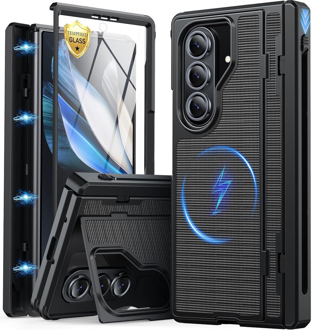 Oterkin Magnetic for Samsung Galaxy Z Fold 7 Case Built-in Screen Protector [Kickstand] [Fit for MagSafe] [Hinge Protection & Thinner S Pen Holder ] Full Body Shockproof Phone Case for Z Fold 7, Black