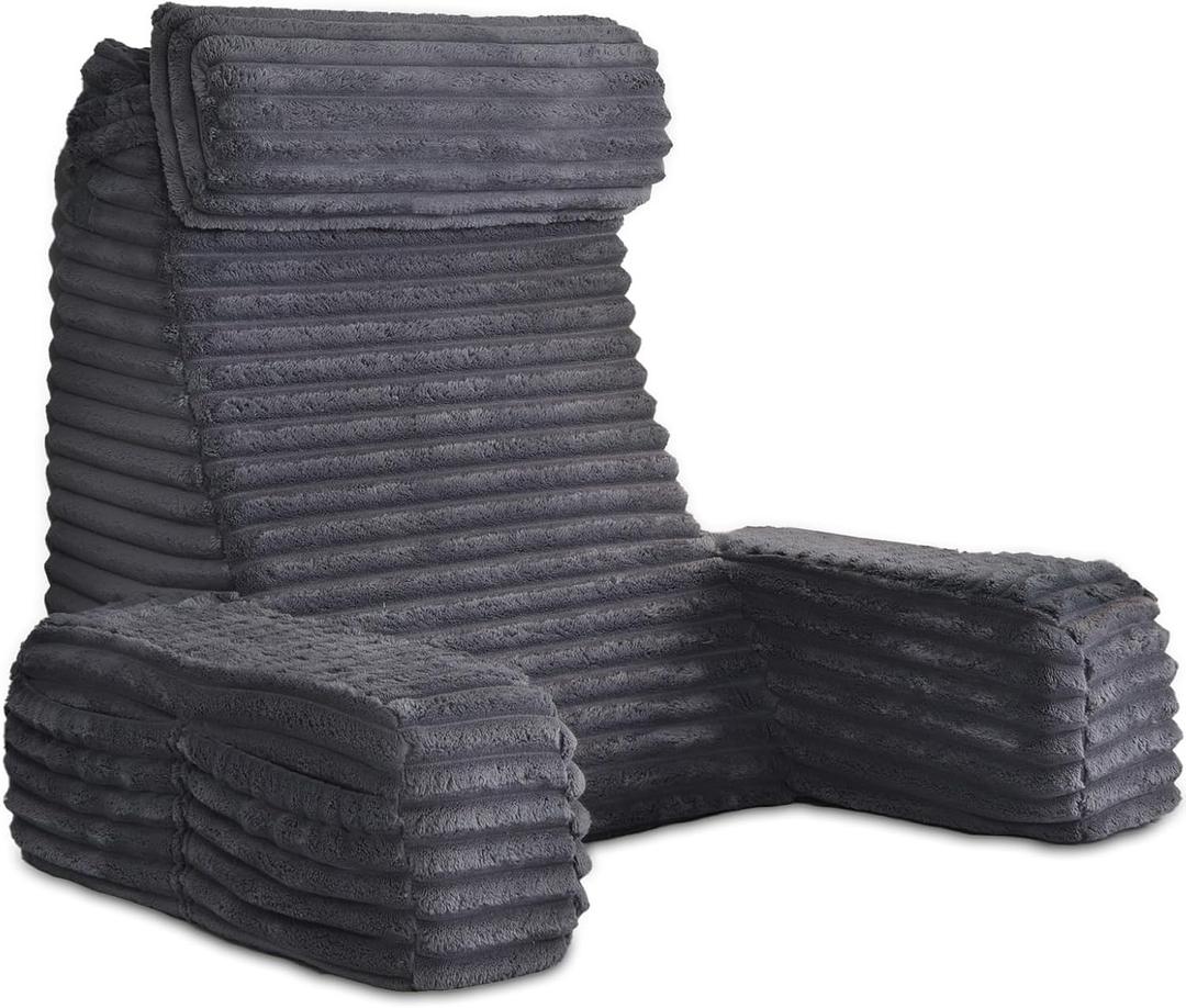 22" XL Back Pillow for Bed Sitting Up with Armrests & Big Pockets