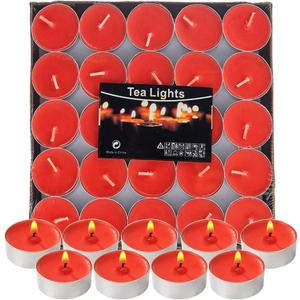 Visen 50Pack Tealight Candles, Unscented, Smokeless, Dripless, 4 Hours Burn Time, Perfect for Home, Romantic Decor, Pool, Shabbat, Weddings & Emergencies (Red)