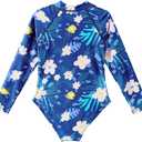 Century Star UPF 50+ Girls Long Sleeve Swimsuit - Rash Guard Swimsuit Toddler Kids Teen One Piece Bathing Suit Zip 2-15Y (Blue) 3XL