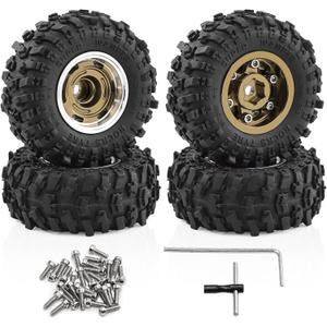1.0" Aluminum Beadlock Wheels and Tires for 1/24 Axial SCX24, 1/18 TRX4M RC Crawler  Upgrade Set (Bronze)
